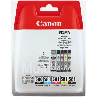 Cartouches d'origines Canon 2078C005 / PGI-580 CLI-581 - multipack 5 couleurs : noire, cyan, magenta, jaune