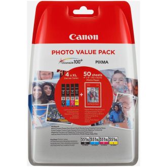 Cartouches d'origines Canon 6443B008 / CLI-551 XL - multipack 4 couleurs : noire, cyan, magenta, jaune