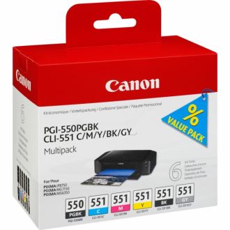Cartouches d'origines Canon 6496B005 / PGI-550 CLI-551 - multipack 6 couleurs : noire, cyan, magenta, jaune, grise