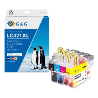 Cartouches hauts de gamme compatibles Brother LC421XLVAL - multipack 4 couleurs : noire, cyan, magenta, jaune