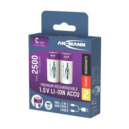 ANSMANN Piles Li-Ion baby C avec prise USB-C femelle