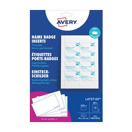 AVERY Insert imprimable pour badge, 86 x 55 mm, blanc