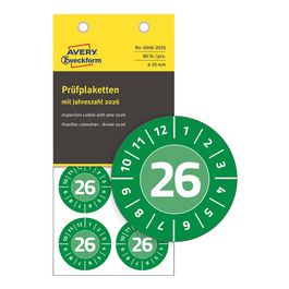 AVERY Zweckform Prüfplaketten, 2026, NoPeel, grün, 20 mm