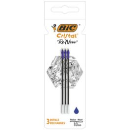 BIC Recharge pour stylo à bille Cristal RE'NEW, S, bleu