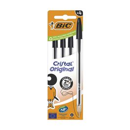 BIC Stylo à bille Cristal Original, boîte carton de 4, noir