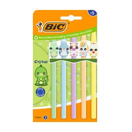 BIC Stylo à bille Cristal Pastel Figurines, blister de 5