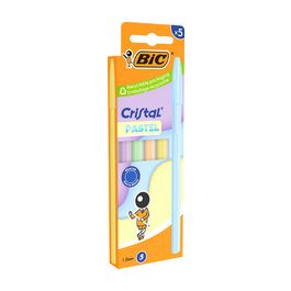 BIC Stylo à bille Cristal Pastel, assorti, blister de 5