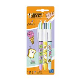 BIC Stylo à bille rétractable 4 Colours Kawaii, blister de 3