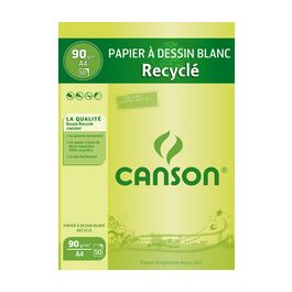 CANSON Bloc de papier à dessin recyclé, A4, 90 g/m2, blanc