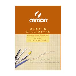 CANSON Bloc de papier millimétré, A3, 90 g/m2, bleu