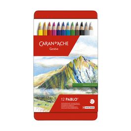 CARAN D'ACHE Crayons de couleur PABLO, étui métal de 12