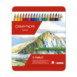 CARAN D'ACHE Crayons de couleur PABLO, étui métal de 18