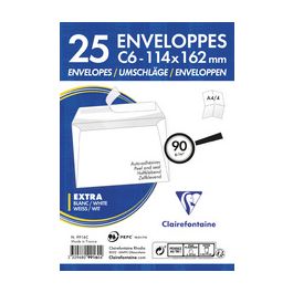 Clairefontaine Enveloppes Adhéclair, C6, 114 x 162 mm, blanc