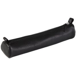 Clairefontaine Trousse petite ronde, cuir noir vieilli