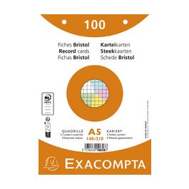 EXACOMPTA Fiches bristol, A5, quadrillé, assorti