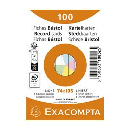 EXACOMPTA Fiches bristol, A7, ligné, assorti