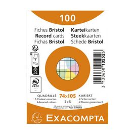 EXACOMPTA Fiches bristol, A7, quadrillé, assorti