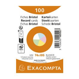 EXACOMPTA Fiches bristol, A7, uni, assorti