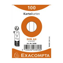 EXACOMPTA Fiches bristol, A8, ligné, blanc