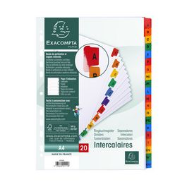 EXACOMPTA Intercalaires carton A-Z, A4, 20 touches, blanc
