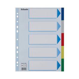 Esselte Intercalaires en plastique, uni, A4, PP, 6 touches