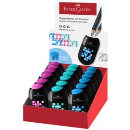 FABER-CASTELL Taille-crayon double TWO TONE, en présentoir x18