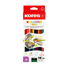 Kores Crayons de couleur "DUO", étui carton de 12 + taille-