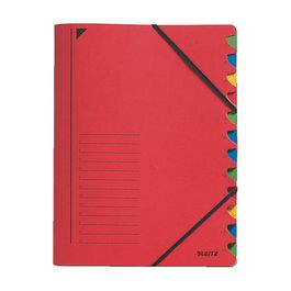 LEITZ Chemise trieur, A4, carton, 12 compartiments, rouge