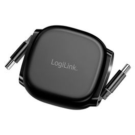 LogiLink Câble USB 2.0, USB-C - USB-C, rétractable, noir