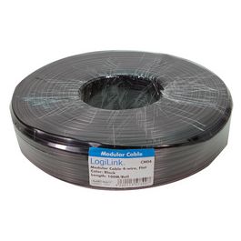 LogiLink Câble téléphonique, 100 m, 4 fils, plat, noir