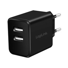 LogiLink Chargeur secteur USB, 2x USB, 12 watts, noir
