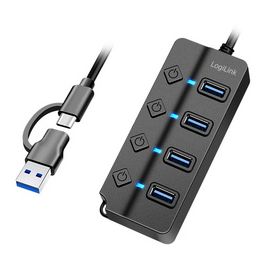 LogiLink Hub USB 3.2, 4 ports, avec interrupteurs, noir