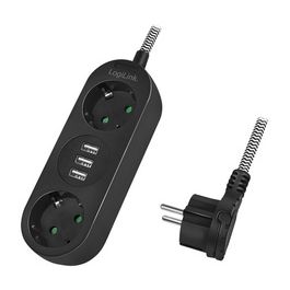 LogiLink Steckdosenleiste, 2-fach + 3x USB, schwarz