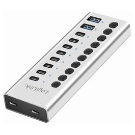 LogiLink Hub USB 3.2, 10 ports, interrupteurs on/off, argent