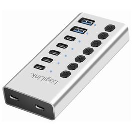 LogiLink Hub USB 3.2, 7 ports, interrupteurs on/off, argent