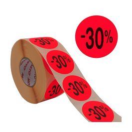 METO Étiquette promotionnelle "-30%", rond, rouge fluo