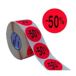 METO Étiquette promotionnelle "-50%", rond, rouge fluo