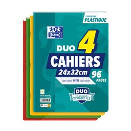 Oxford Cahier à pochettes DUO, 240 x 320 mm, seyès,pack de 4