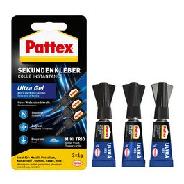 Pattex Colle instantanée Ultra Gel MINI Trio, 3 tube de 1 g