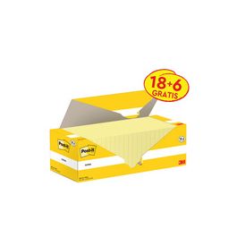 Post-it Bloc-notes adhésif, 127x76 mm, jaune, 18+6 gratuits