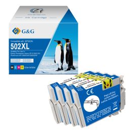 Cartouches hauts de gamme compatibles Epson C13T02W64010 / 502XL - multipack 4 couleurs : noire, cyan, magenta, jaune
