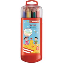 STABILO Crayon de couleur Trio long, étui malin de 15