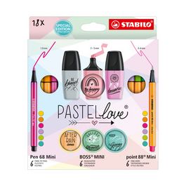 STABILO Kit écriture Mini World Pastellove, étui de 18