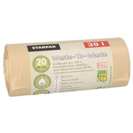 STARPAK Sac poubelle "Waste-to-Waste", 30 litres, marron