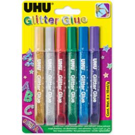 UHU Colle scintillante Glitter Glue Original, 6 x 10 ml