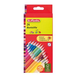 herlitz Crayons de couleur triangulaires, étui carton de 24