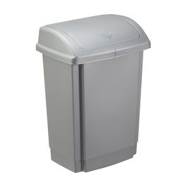 past team Poubelle à couvercle basculant, 15 litres, argent