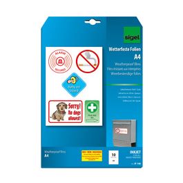 sigel film jet d'encre, format A4, opaque, résistant, blanc